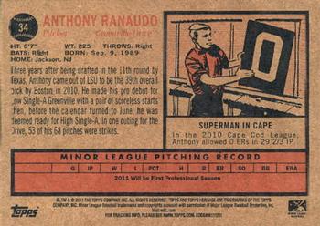 2011 Topps Heritage Minor League #34 Anthony Ranaudo Back
