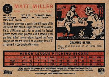 2011 Topps Heritage Minor League #40 Matt Miller Back