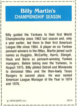 1978 SSPC 270 #14 Billy Martin Back