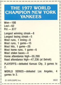 1978 SSPC 270 #22 New York Yankees Back