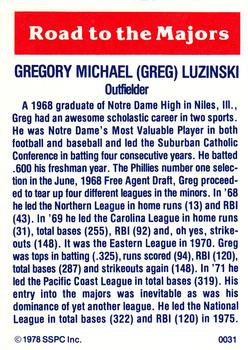 1978 SSPC 270 #31 Greg Luzinski Back