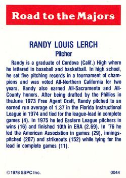 1978 SSPC 270 #44 Randy Lerch Back