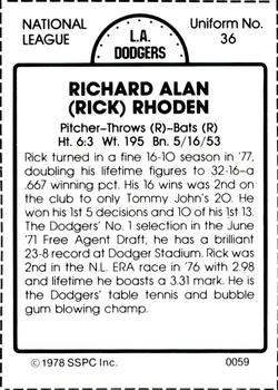 1978 SSPC 270 #59 Rick Rhoden Back