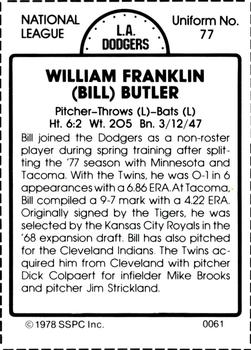 1978 SSPC 270 #61 Bill Butler Back