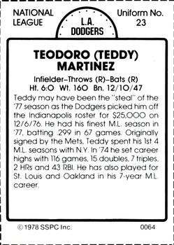 1978 SSPC 270 #64 Ted Martinez Back