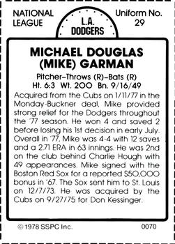 1978 SSPC 270 #70 Mike Garman Back