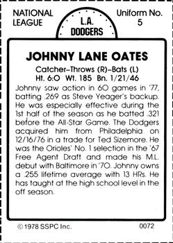 1978 SSPC 270 #72 Johnny Oates Back