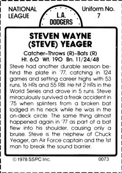 1978 SSPC 270 #73 Steve Yeager Back
