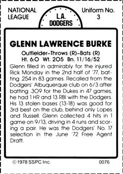 1978 SSPC 270 #76 Glenn Burke Back