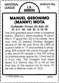 1978 SSPC 270 #79 Manny Mota Back