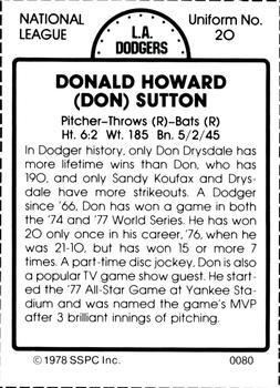 1978 SSPC 270 #80 Don Sutton Back