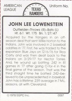 1978 SSPC 270 #87 John Lowenstein Back