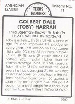 1978 SSPC 270 #89 Toby Harrah Back