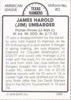 1978 SSPC 270 #90 Jim Umbarger Back