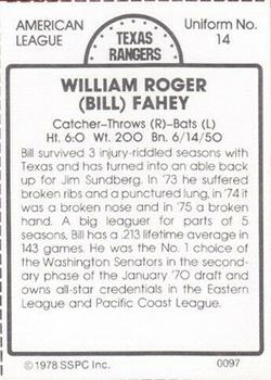 1978 SSPC 270 #97 Bill Fahey Back