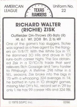 1978 SSPC 270 #98 Richie Zisk Back