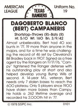 1978 SSPC 270 #101 Bert Campaneris Back