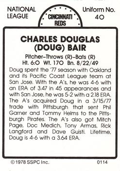 1978 SSPC 270 #114 Doug Bair Back