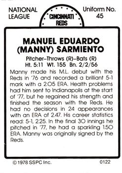 1978 SSPC 270 #122 Manny Sarmiento Back