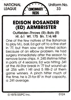 1978 SSPC 270 #124 Ed Armbrister Back