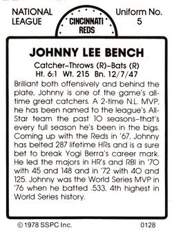 1978 SSPC 270 #128 Johnny Bench Back