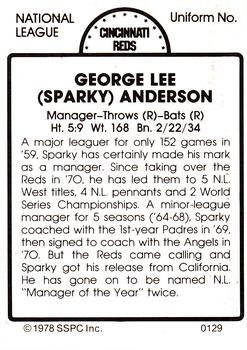 1978 SSPC 270 #129 Sparky Anderson Back