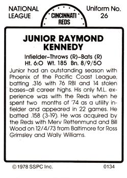 1978 SSPC 270 #134 Junior Kennedy Back