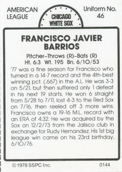 1978 SSPC 270 #144 Francisco Barrios Back