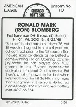 1978 SSPC 270 #157 Ron Blomberg Back
