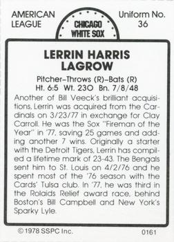 1978 SSPC 270 #161 Lerrin LaGrow Back