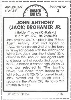 1978 SSPC 270 #166 Jack Brohamer Back