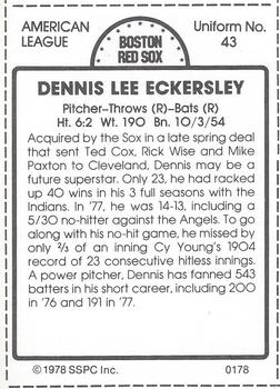 1978 SSPC 270 #178 Dennis Eckersley Back