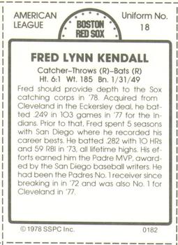 1978 SSPC 270 #182 Fred Kendall Back