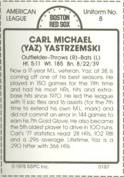 1978 SSPC 270 #187 Carl Yastrzemski Back