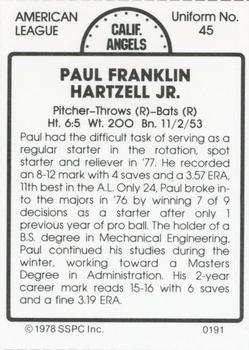 1978 SSPC 270 #191 Paul Hartzell Back