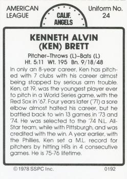 1978 SSPC 270 #192 Ken Brett Back
