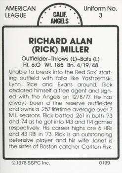 1978 SSPC 270 #199 Rick Miller Back