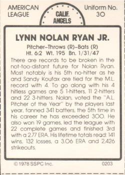 1978 SSPC 270 #203 Nolan Ryan Back