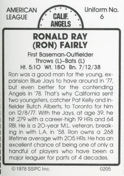 1978 SSPC 270 #205 Ron Fairly Back