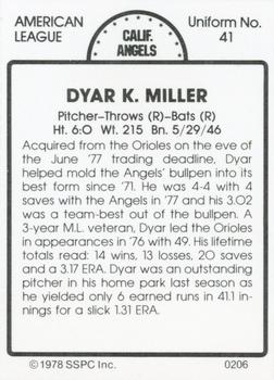 1978 SSPC 270 #206 Dyar Miller Back