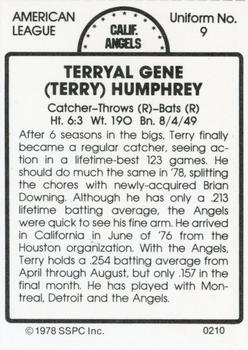 1978 SSPC 270 #210 Terry Humphrey Back