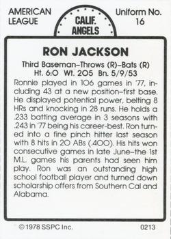1978 SSPC 270 #213 Ron Jackson Back