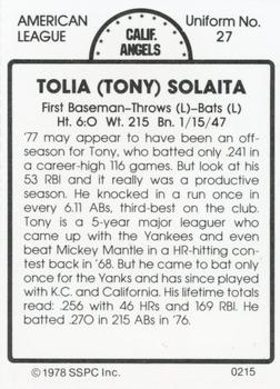1978 SSPC 270 #215 Tony Solaita Back