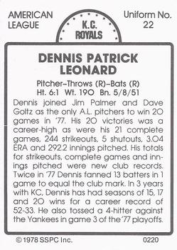 1978 SSPC 270 #220 Dennis Leonard Back