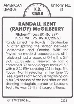 1978 SSPC 270 #222 Randy McGilberry Back