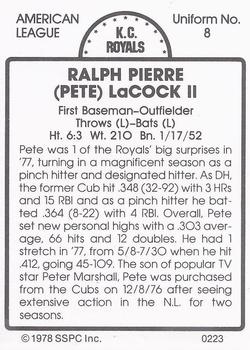 1978 SSPC 270 #223 Pete LaCock Back