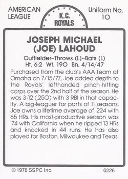 1978 SSPC 270 #226 Joe Lahoud Back