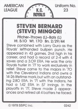 1978 SSPC 270 #242 Steve Mingori Back