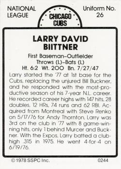 1978 SSPC 270 #244 Larry Biittner Back
