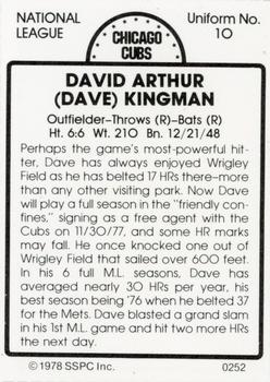 1978 SSPC 270 #252 Dave Kingman Back